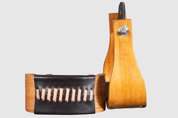 BAR H EQUINE Western Horse Oak Wood Genuine Leather Cover Bell Stirrup Tan